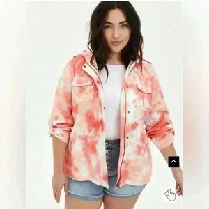 Torrid size 3 pink tie dye brushed cotton anorak jacket with hood &pocketsZip up